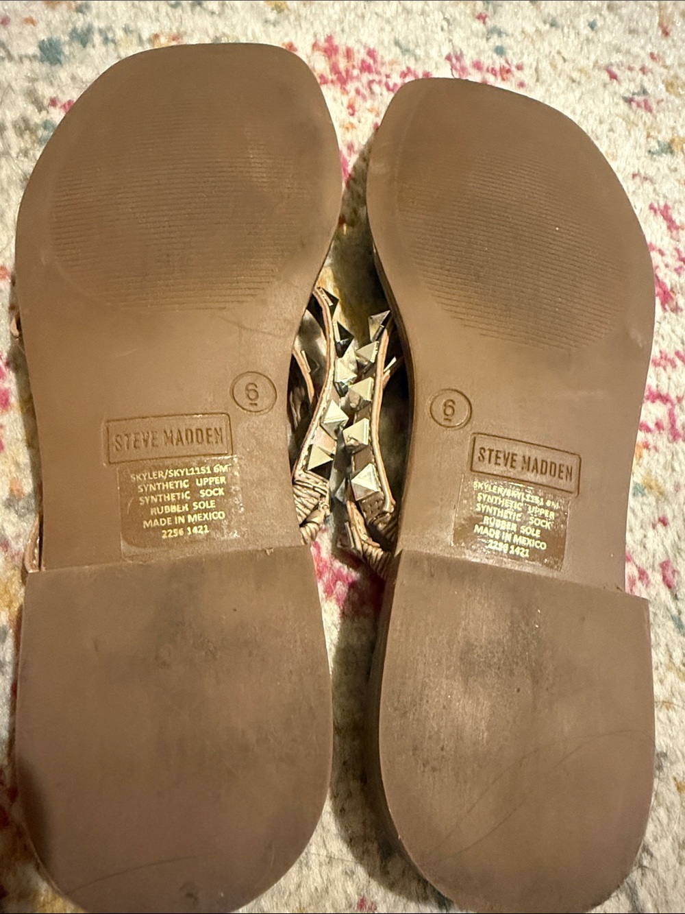 Hardly Worn Steve Madden Tan Studded Triple-Strap Slide Sandals - Picture 6 of 7